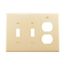 Combination Wallplate, Ivory, Toggle, Toggle, Duplex Receptacle Cutout, 3-Gang, Mid-Size, PJ28V