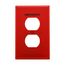 Duplex Receptacle Wallplate, Premarked "Emergency", Red, Duplex Receptacle Cutout, 1-Gang, PJ8EMRD