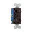 Commercial Combo Switch, Auto-Grnd, Neon Pilot, #14-#12 Awg 15A 120V Switch, 125V Recept, Brown, TR274B