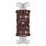 Arrow HartIndustrial Duplex Receptacle, Dual Control, #14-10 Awg 20A 125V, Brown, 2-Pole, TR5362CDB