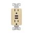 Combination 3.6A Usb Charger With Duplex Receptacle, 15A, 125V, V, #12-14 Awg, TR7765V-KB-L