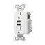 Combination 3.6A Usb Charger With Duplex Receptacle, 15A, 125V, W, 2-Pole, TR7765W-KB-L