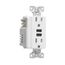 Combination 3.6A Usb Charger With Duplex Receptacle, 15A, 125V, W, 2-Pole, TR7765W-KB-L