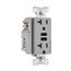 Combination 3.6A Usb Charger With Duplex Receptacle, 20A, 125V, Gy, #12-14 Awg, TR7766GY-BOX