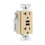 Combination 3.6A Usb Charger With Duplex Receptacle, 20A, 125V, V, TR7766V-BOX