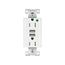 Combo Usb Charger w/ Duplex Receptacle, 15A, Flush Mount, 125V, 5 Vdc, White, 2-Pole 3-Wire, TR8255W