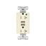 Combo Usb Charger w/ Duplex Receptacle, 20A, Flush Mount 125V, 5 Vdc, Light Almond, 5-20R, TR8355LA