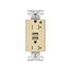 Combo Usb Charger w/ Duplex Receptacle, 20A, Flush Mount 125V, 5 Vdc, Ivory, 2-Pole 3-Wire, TR8355V