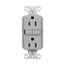 Slim Afci Receptacle, Visual Trip Indicator Light, 15A, 125 V, Afci, Gray, Pvc, 2-Pole 3-Wire, TRAF15GY