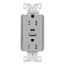 Combo Usb Type A & C Charger, 15A 5-15 R Receptacle, Grey, Usb, Flush, 2-Pole, 3-Wire, 125 V, TRUSBAC15GY-BOX