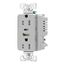 Combo Usb Type A & C Charger, 15A 5-15 R Receptacle, Grey, Usb, Flush, 2-Pole, 3-Wire, 125 V, TRUSBAC15GY-BOX