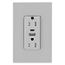 Combo Usb Type A & C Charger, 15A 5-15 R Receptacle, Grey, Usb, Flush, 2-Pole, 3-Wire, 125 V, TRUSBAC15GY-BOX