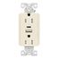 Combo Usb Type A & Type C Charger, 15A 5-15 R Receptacle, Light Almond, Usb, 2-Pole 3-Wire, 125V, TRUSBAC15LA-BOX