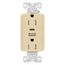 Combo Usb Type A & Type C Charger, 15A 5-15R Receptacle, Ivory, Usb, Flush, 2-Pole, 3-Wire, 125V, TRUSBAC15V-BOX