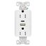 Combo Usb Type A & C Charger, 15A 5-15R Receptacle, White, Flush, 2-Pole, 3-Wire, TRUSBAC15W-BX-L
