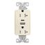 Combo Usb Type A & C Charger, 20A 5-20R Receptacle, Light Almond, Usb, Flush, 2 Pole, 3-Wire, TRUSBAC20LA-BOX