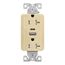 Combo-Usb Type A & C Charger, 20A 5-20R Duplex Receptacle, Ivory, Usb, Flush, 2-Pole, 3-Wire, TRUSBAC20V-BX-L