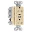 Combo-Usb Type A & C Charger, 20A 5-20R Duplex Receptacle, Ivory, Usb, Flush, 2-Pole, 3-Wire, TRUSBAC20V-BX-L