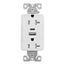 Combo Usb Type Aandc Charger, 20A 5-20R Receptacle, White, Usb, Flush, 2-Pole, 3-Wire, 125V, TRUSBAC20W-BOX