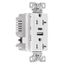 Combo Usb Type Aandc Charger, 20A 5-20R Receptacle, White, Usb, Flush, 2-Pole, 3-Wire, 125V, TRUSBAC20W-BOX