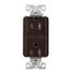 Combination Usb Type-C Charger, 15A 5-15R Receptacle, 5A, 125 Vac, Brown, Box, TRUSBC15B-BOX
