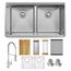 Crosstown 18 Gauge Workstation Stainless Steel 31-1/2" x 18-1/2" x 9" Equal Double Bowl Undermount Sink & Faucet Kit w/ Aqua Divide