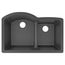 Quartz Luxe 33" x 22" x 10" Offset 60/40 Double Bowl Undermount Sink w/ Aqua Divide Charcoal
