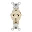 Single Receptacle Outlet,  Dual Voltage, Smooth Face, 20A, 125/250V Side Wire, NEMA 10-20R, 3-Pole, 3-Wire, Non-Grounding (Ivory)