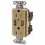 USB Charger Duplex Receptacle, 15A 125V, 2-Pole 3-Wire Grounding, 5-15R, (2) 5A USB Ports (Ivory), USB15A5I
