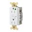Duplex Hospital GFCI Receptacle, NEMA 5-15R, Manual Reset, Back/Side Wiring (White), GFRTW82W