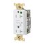 Duplex Hospital GFCI Receptacle, Tamper Resistant NEMA 5-20R, Manual Reset, Back/Side Wiring (White), GFRTW83W