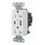 USB Charger Receptacle, 20A 125V Duplex, Power Delivery 55W Type AC Ports, NEMA 5-20R (White), USB20ACPDW