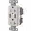 USB Charger Duplex Receptacle, 20A 125V, 2-Pole 3-Wire Grounding, 5-20R, (2) 5A USB Ports (White), USB20A5W