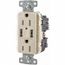 USB Charger Duplex Receptacle, 15A 125V, 2-Pole 3-Wire Grounding, 5-15R, (2) 5A USB Ports (Light Almond), USB15A5LA