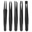 5 Piece Plastic Tweezer Set w/ ESD Coating, Tool Roll