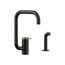 Components Single-Handle Kitchen Sink Faucet w/ Two-Function Extended-Reach Spout And Side Sprayer (Matte Black w/ Brushed Moderne Brass), K-28274-BMB