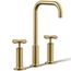 Purist Widespread Bathroom Sink Faucet w/ Cross Handles, 1.2 GPM (Vibrant Brushed Moderne Brass), K-14408-3-2MB