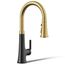 Tone Pull-down Kitchen Faucet w/ 3-Function Sprayhead (Matte Black w/ Brushed Moderne Brass), K-23764-BMB