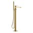 Parallel Floor-Mount Bath Filler Trim w/ Handshower (Vibrant Brushed Moderne Brass), K-T23492-4-2MB