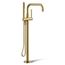 Purist Floor-Mount Bathtub Filler Trim with Handshower (Vibrant Brushed Moderne Brass), K-T97328-4-2MB