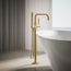 Purist Floor-Mount Bathtub Filler Trim with Handshower (Vibrant Brushed Moderne Brass), K-T97328-4-2MB