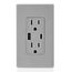 Decora Tamper-Resistant Combination Duplex Receptacle w/ 18W (3.6A) Dual Type A/C USB Charger, NEMA 5-15R - Gray (15A, 125V)