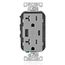 Decora Tamper-Resistant Combination Duplex Receptacle w/ 25W+ (5.1A) Dual Type A/C USB Charger, NEMA 5-20R - Gray (20A, 125V)
