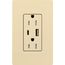 Claro 15A USB Type A&C Duplex Receptacle, Gloss Finish (Ivory), CAR-15-ACTR-IV