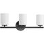 Replay 3 Light Textured Black Etched Glass Modern Bath Vanity Light