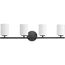 Replay 4 Light Textured Black Etched Glass Modern Bath Vanity Light