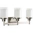 Alexa 3 Light Brushed Nickel Etched Linen w/ Clear Edge Glass Modern Bath Vanity Light