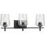 Calais 3 Light Matte Black Clear Glass New Traditional Bath Vanity Light