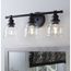 Ambrose 3 Light Farmhouse Matte Black Clear Glass Bath Vanity Light