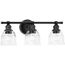 Ambrose 3 Light Farmhouse Matte Black Clear Glass Bath Vanity Light